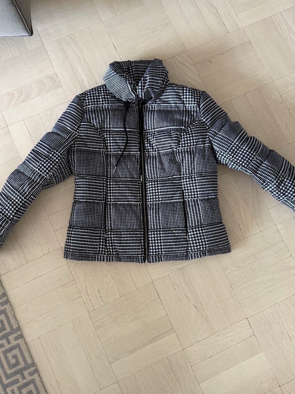 Black & White Plaid Quilted Puffer Jacket